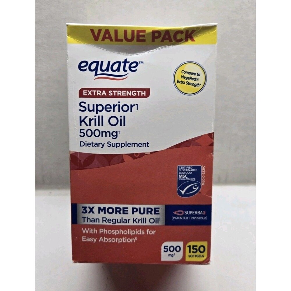 Equate Extra Strength Krill Oil, 500mg, 150 Count BEST BY 10/31/2026